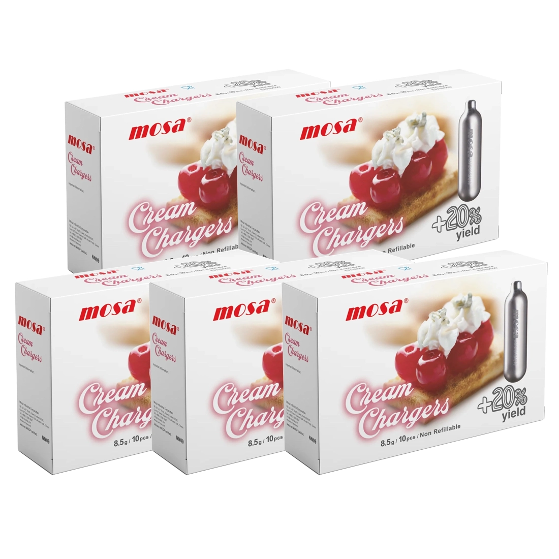 Cream Chargers by Mosa 8.5g N2O - Pack of 50 (5 Boxes of 10)